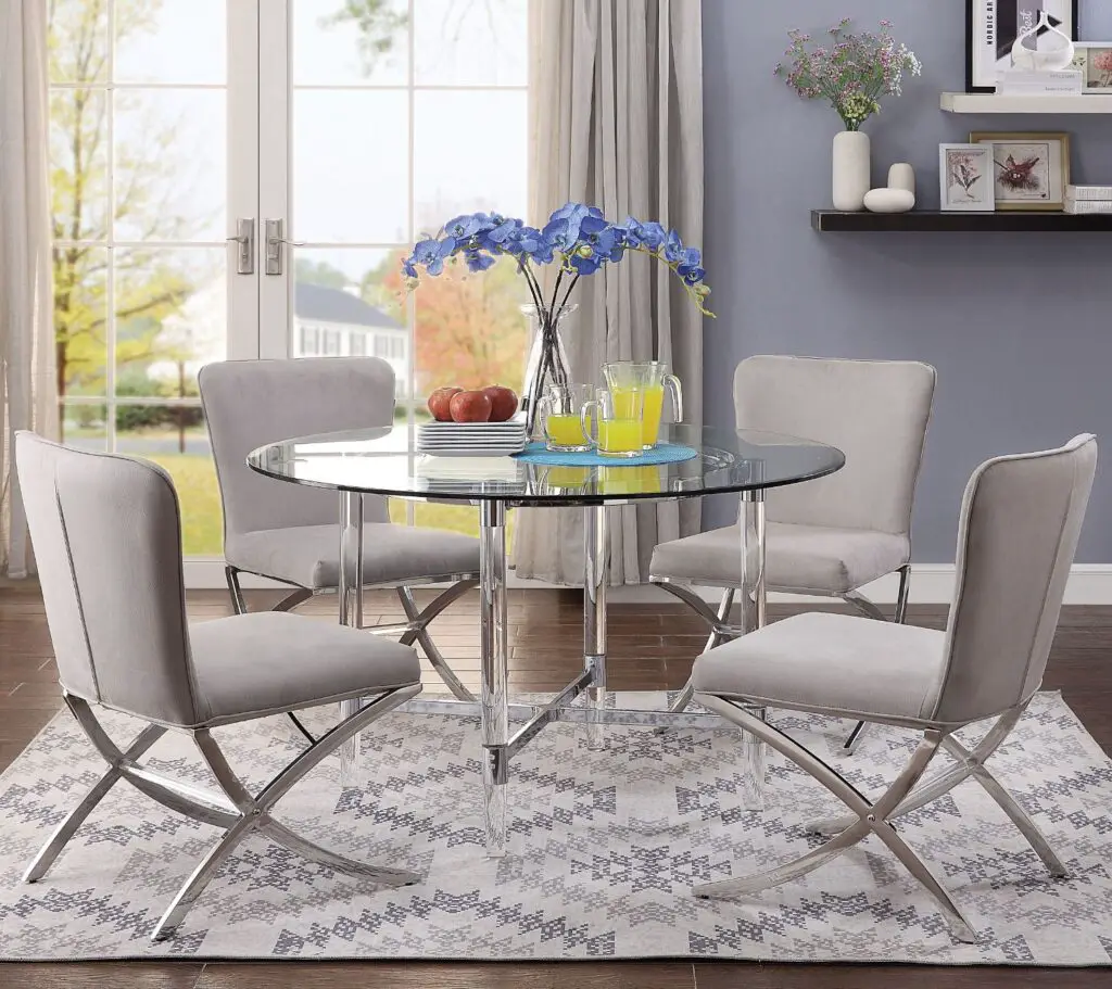 Daire 48 Round Dining Table in Chrome, Acrylic & Clear Glass by Acme Furniture [Source: https://pin.it/4CffQbS]