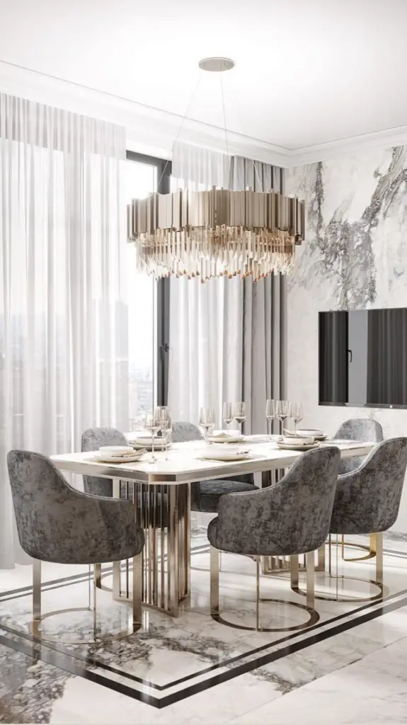 Glamorous Dining Room Decor Idea [Source: https://pin.it/1TBYb1i]
