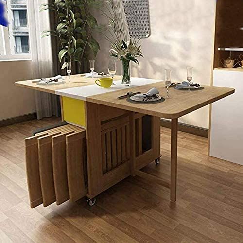 Shozafia Foldable Kitchen Table, Rolling Wood Folding Dining Table (Chairs Not Included) on Wheels for Small Spaces, Space-Saving Dining Set [Source: https://pin.it/6h4LHzV]