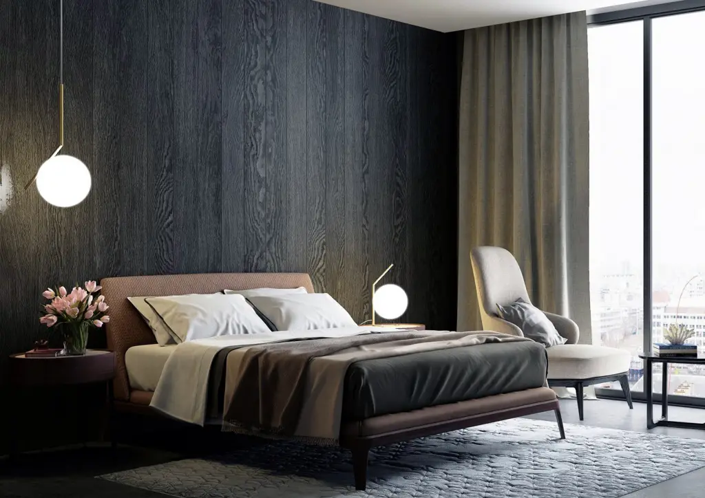 Dark Modern Bedroom With Curtain Blind