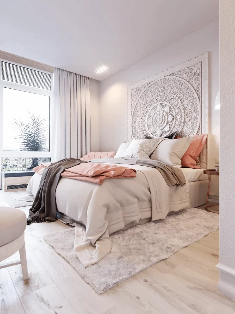 Blush Pink and Grey Bedroom By behance.net