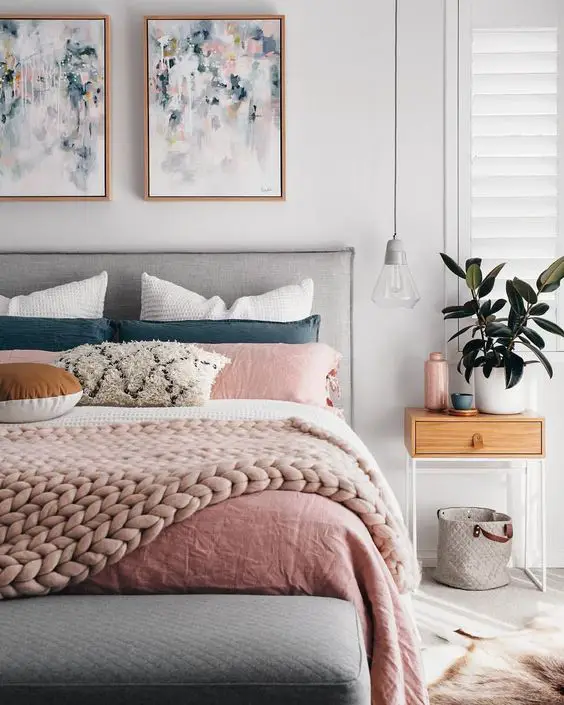 Blush Pink and Grey Bedroom By instagram.com/oh.eight.oh.nine/