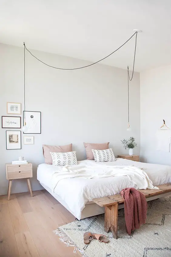 Blush Pink and Grey Bedroom With Wooden Frame By avenuelifestyle.com