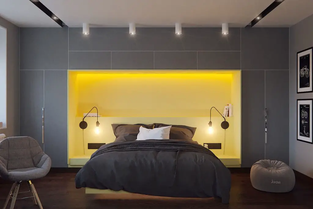 Grey and Yellow Bedroom By idesignarch.com