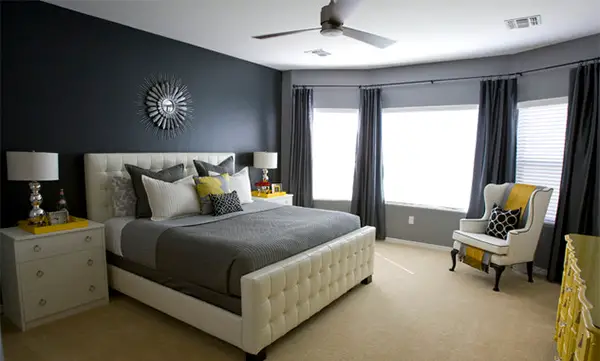 Yellow and Grey Bedroom By Michelle Hinckley via windhula.blogspot.com